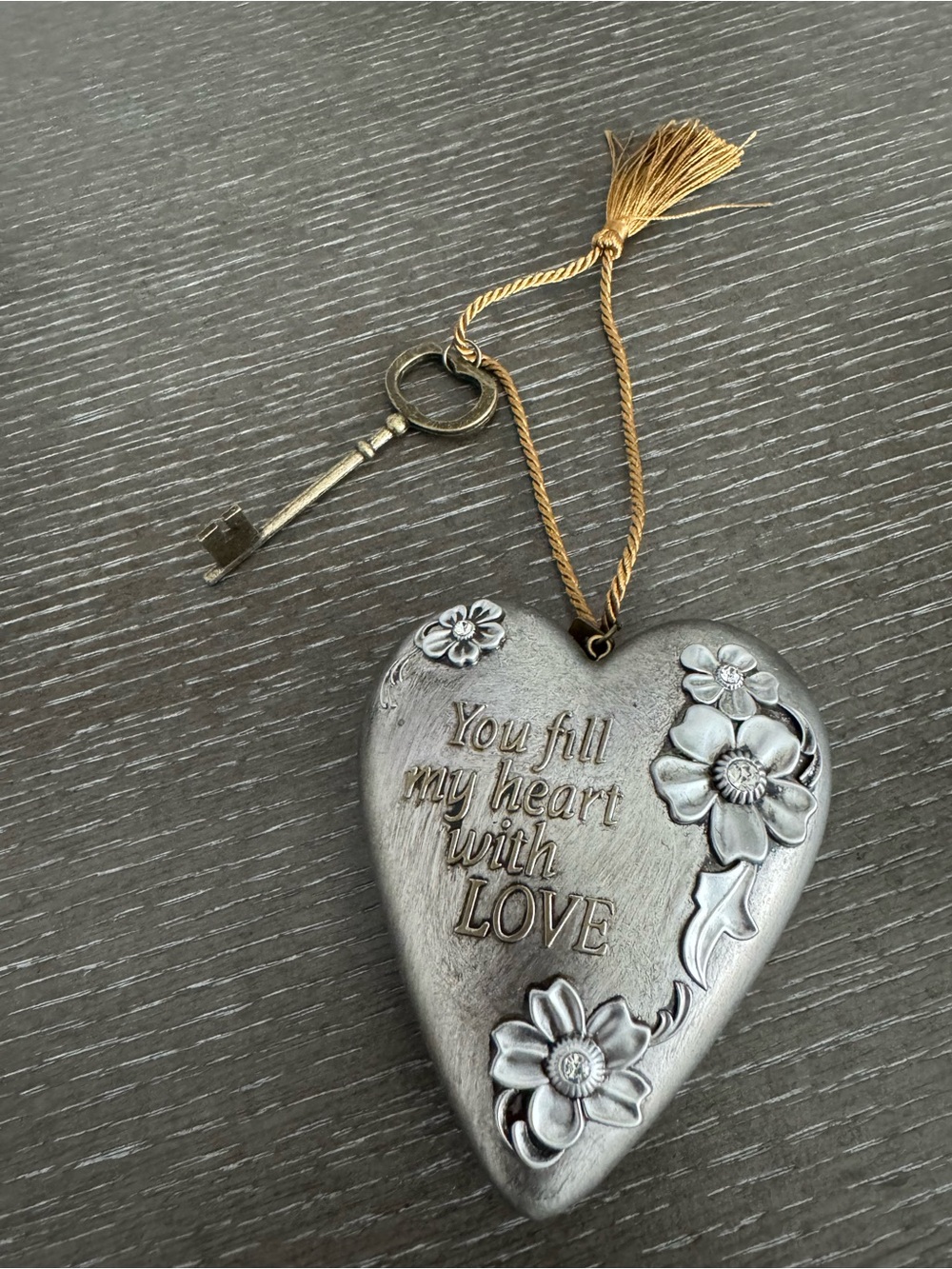 Silver Heart Hanging Wall Accent with Gold Tassel and Key
